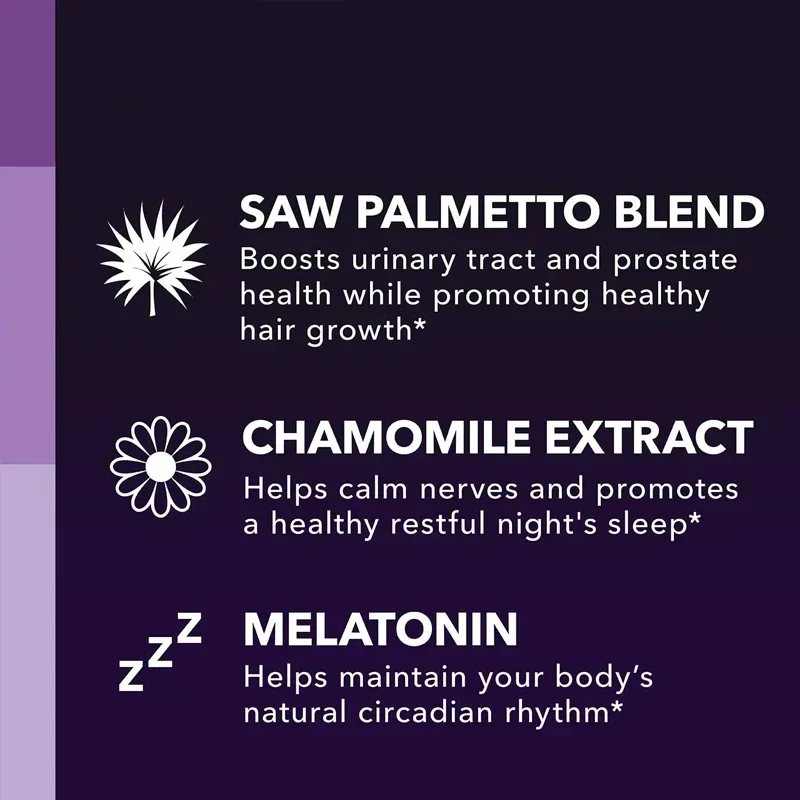 Nighttime Saw Palmetto Extract + Melatonin Supplement for Prostate Health and Reduce Bathroom Trips-Healthy Sleep, Non-GMO