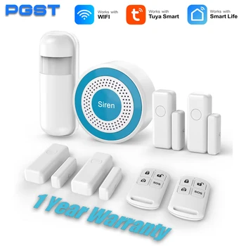 PGST WiFi Alexa Tuya Smart Life Home Alarm Security System Kit Home Automation Alarm Security Protection Door Motion Sensor 1
