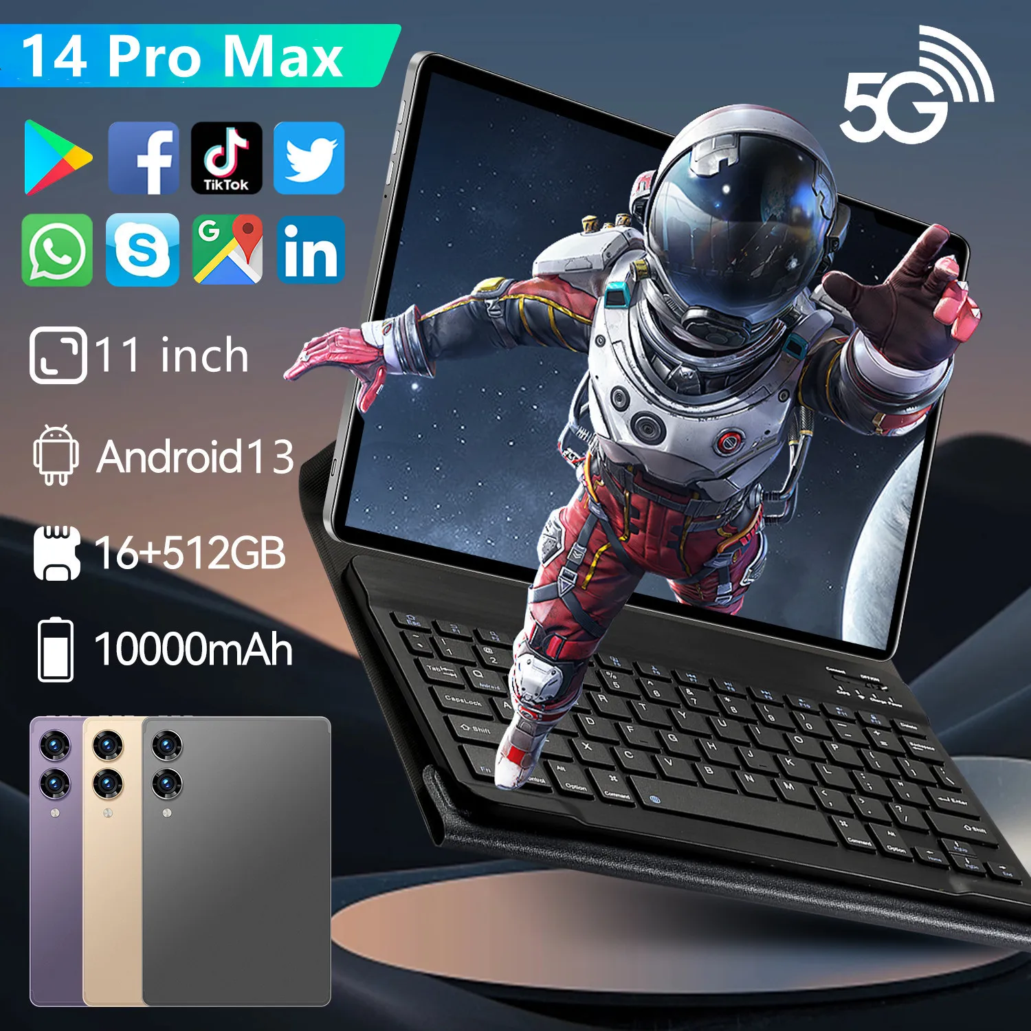 2024 Global Version New 14 PRO Max Tablet Android13 16GB 512GB 10000mAh 5G Dual SIM Phone Call GPS Bluetooth WiFi WPS Tablet PC global version rino5 pro 6 7 smartphone 5g 12gb 512gb 6800mah mtk6889 face unlock dual sim dual standby