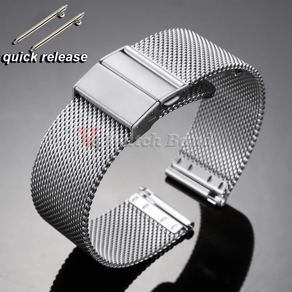 Elegant Milanese Mesh Loop Stainless Steel Watch Strap with Quick Release