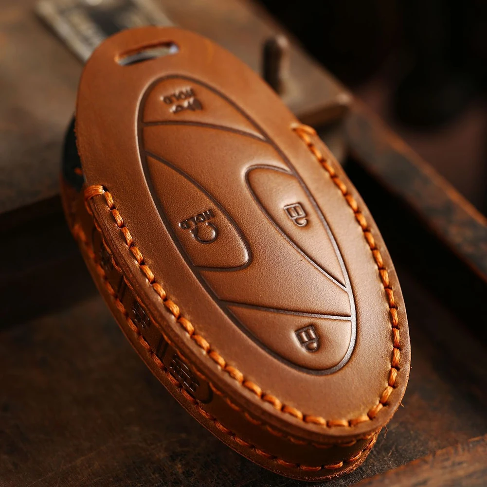 

Leather Car Key Cover Case Key Chain 7 Buttons For Hyundai Ioniq 6 EV Romote Key Fob Shell Protector Car Accessories