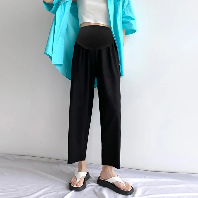 Ankle-length Pants for Maternity Summer Fashion Clothes Solid Color Office Lady Belly Trousers Pregnant Woman Straight Pants