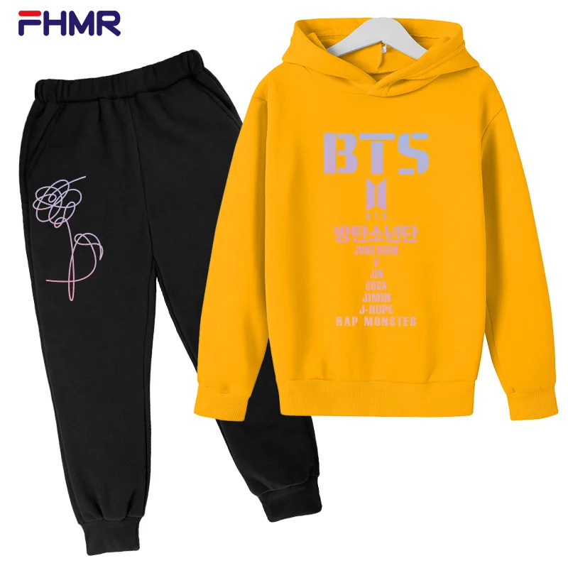 Clothing Sets cheap autumn New Korean Pop Band Print Children's Hooded Suit Boys And Girls Sports Hoodies + Pants Fashion 2-piece Kids Clothing 14y Clothing Sets cheap