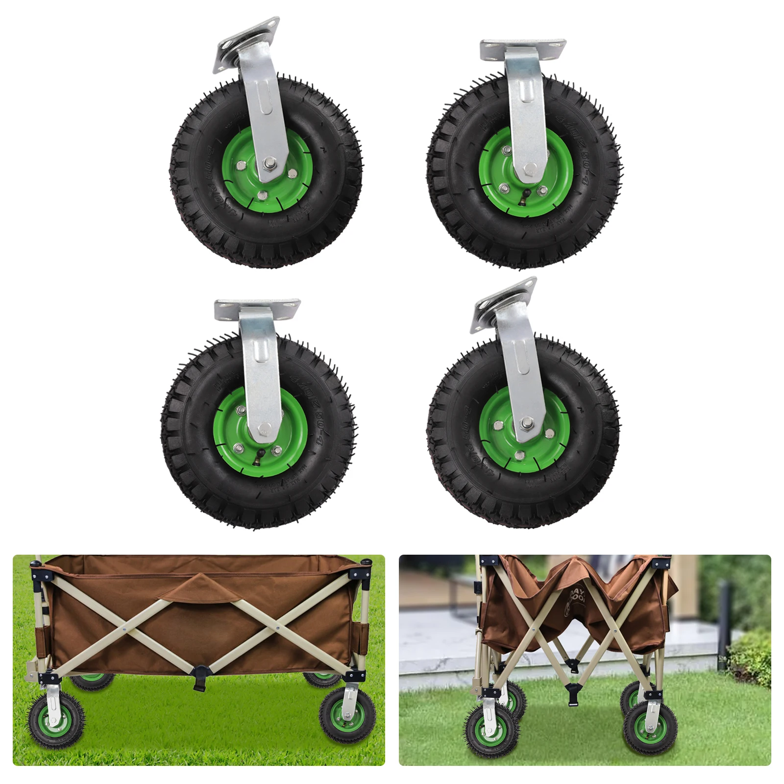 4-Pack Industrial Inflatable Wheels Heavy-Duty Casters Set 2 Swivel + 2 Fixed 300kg Double Ball Bearings 10 Inch for Machinery