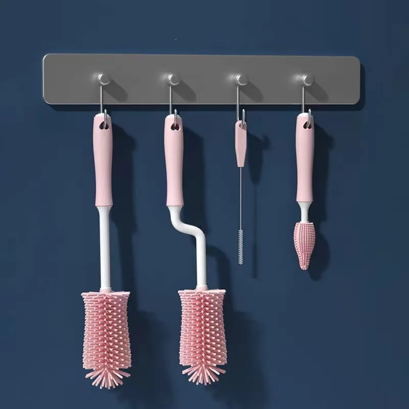 Bottle Cleaning Brush Silicone Bottle Cleaning Brush Baby Pacifier Straw Scrubber Small Brush 360 Degree Glass Cup Washing Kitchen Cleaning Tool Set