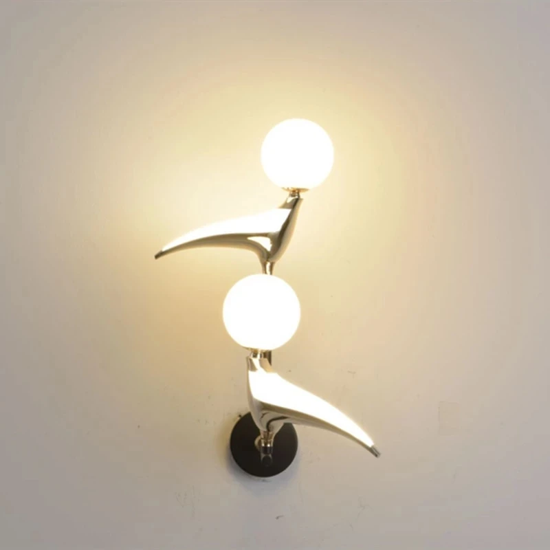 

Nordic Magpie Bird Wall Lamp Gold Black Metal Bedside Livingroom Wall Sconce Lighting Fixtures White Glass Dropshipping 4000K