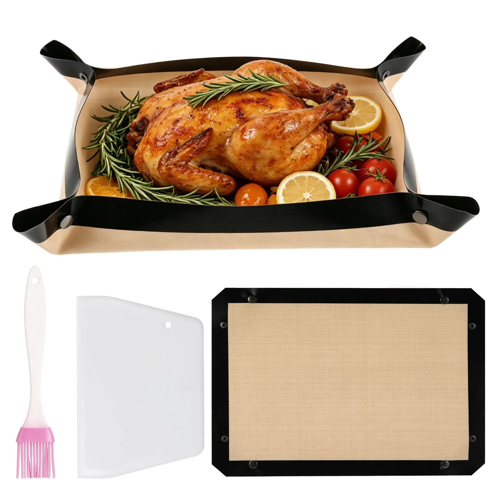 Silicone Fiber Non-Slip Baking Mat with Scraper and Brush