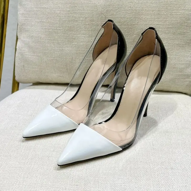 Summer New Transparent Colored Pointed High Heels, Women's Fine Heels, Lacquer Leather Sexy Naked Single Shoes