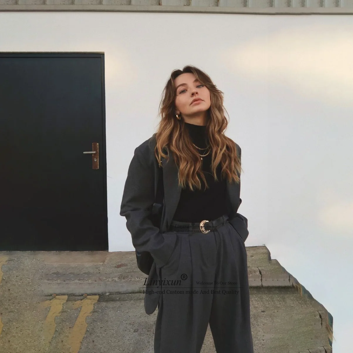 

Fashion Women's Suit Pants Sets Elegant Blazers Jacket Clothing Coat + Straight Leg Trousers Pants conjuntos de pantalones