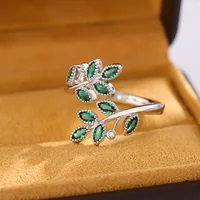 Wedding Anniversary Fashion 925 Sterling Silver Emerald Fine Jewelry Open Rings For Women Bague LR294 2