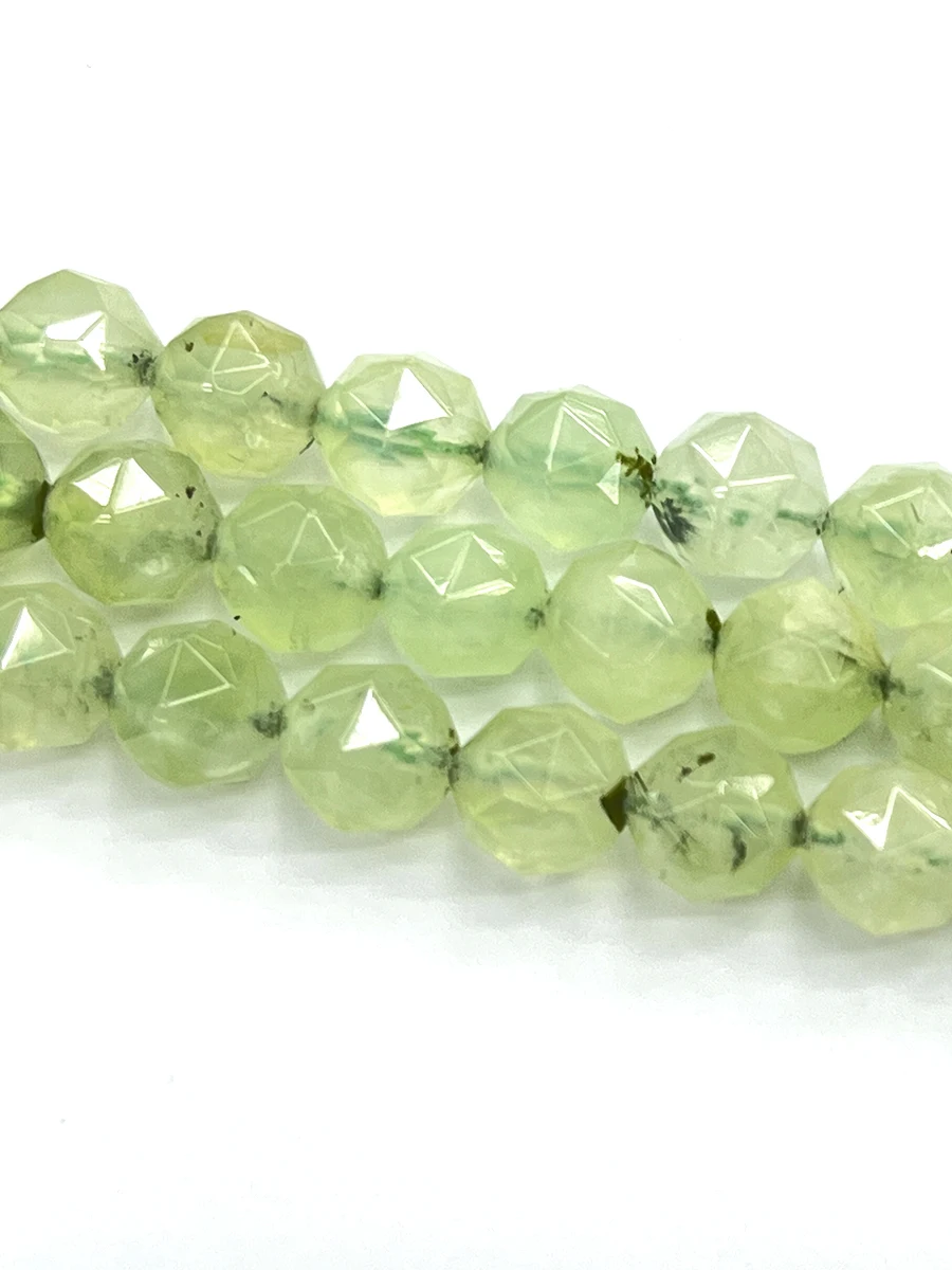 Natural Faceted Green Prehnite Round Gemstone Loose Beads 15.5
