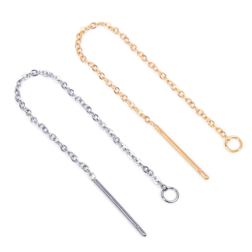 Showsang 10 stücke gold farbe edelstahl 8cm lange kette ohr linie ohrringe ohr draht frauen fallen baumeln ohrringe schmuck machen diy