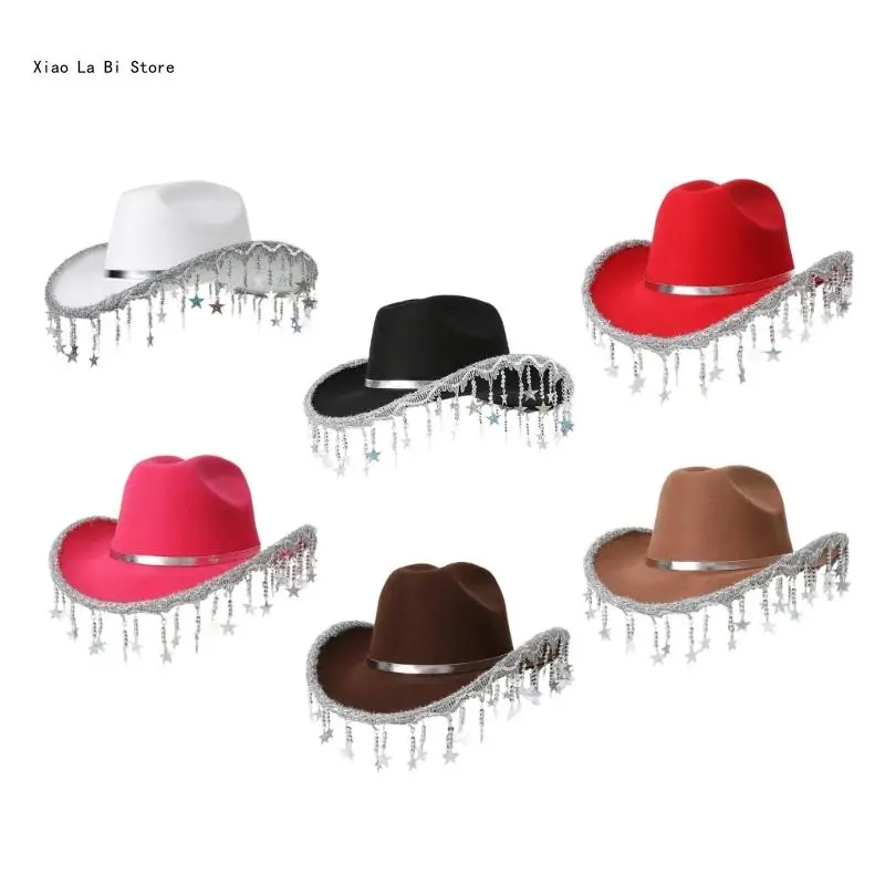 

Свадебная ковбойская шляпа в стиле вестерн с блестящей отделкой из пайеток и закругленными полями Ковбойская шляпа XXFD