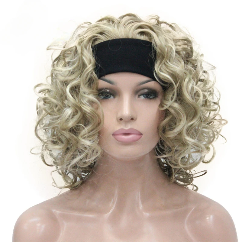 

Blonde Highlights Short 3/4 Women's Synthetic Wigs Hairpiece Curly Hair Piece with Headband COLOUR CHOICES