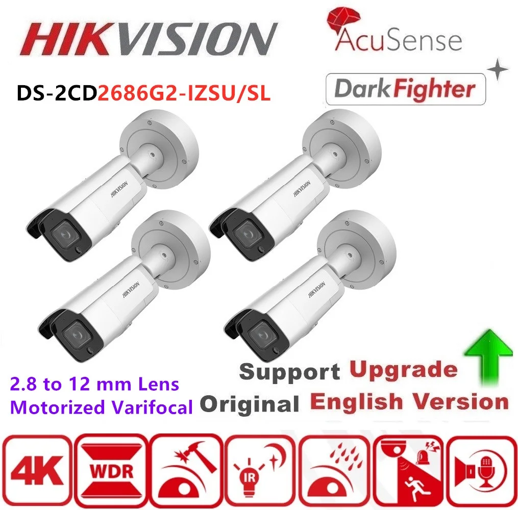 

Hikvision 4K 8MP IP Camera CCTV DS-2CD2686G2-IZSU/SL Varifocal Bullet Two-Way Audio Motion Detection Face Capture 4PCS/LOT