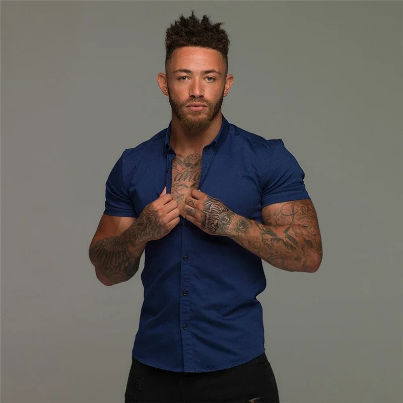 Casual Short Sleeved Shirt Short Sleeved Shirt Button Down Shirt Men's Fashion Dress Shirt Summer Classic Slim Fit Button Short Sleeve Shirts For Men Casual Business Male Hipster Social Shirt