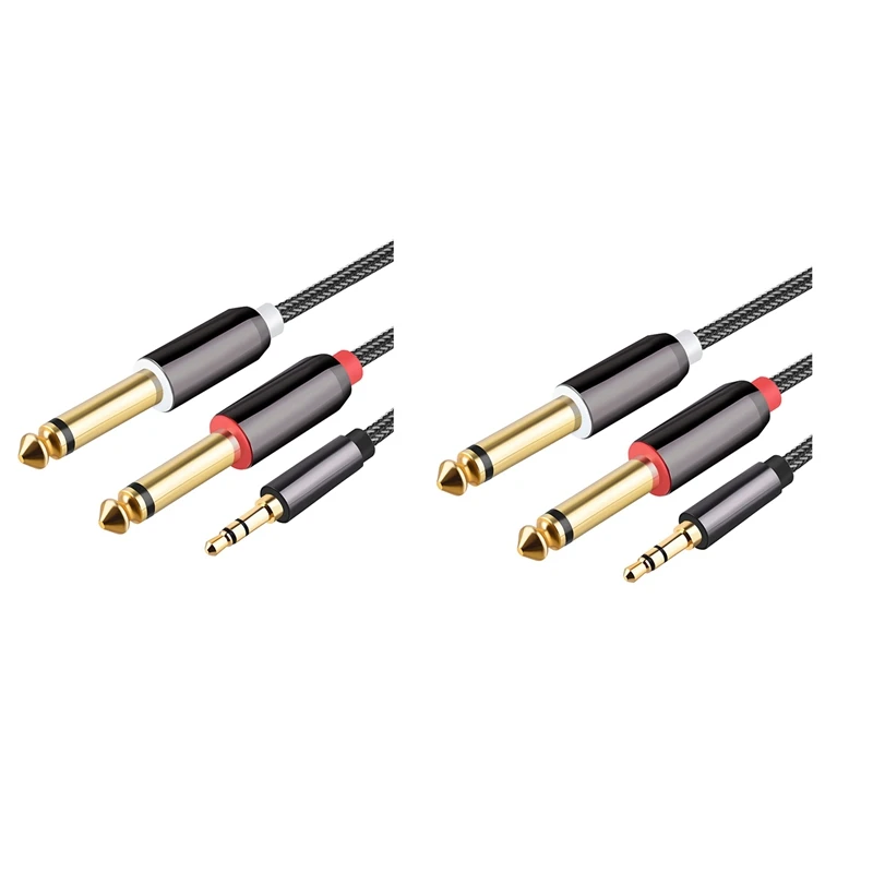 

2X Audio Cable 3.5Mm To Double 6.35Mm Aux Cable 2X6.5 Jack To 3.5 Male For Mixer Amplifier Speaker Splitter Cable 1M
