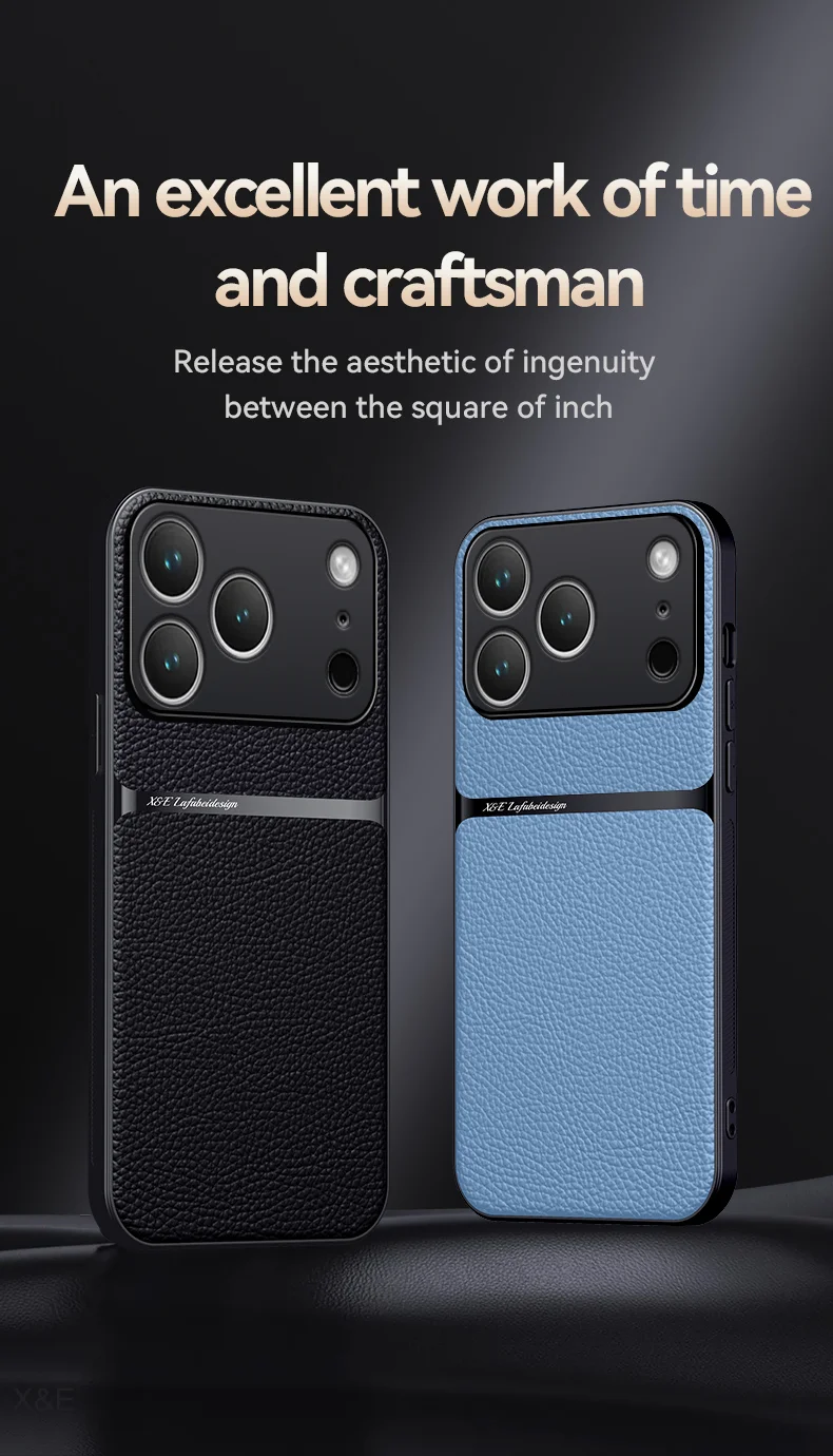 Magnetic Leather Back Case for iPhone 17 & 16 Series – Premium Protective Car Holder Phone Cover