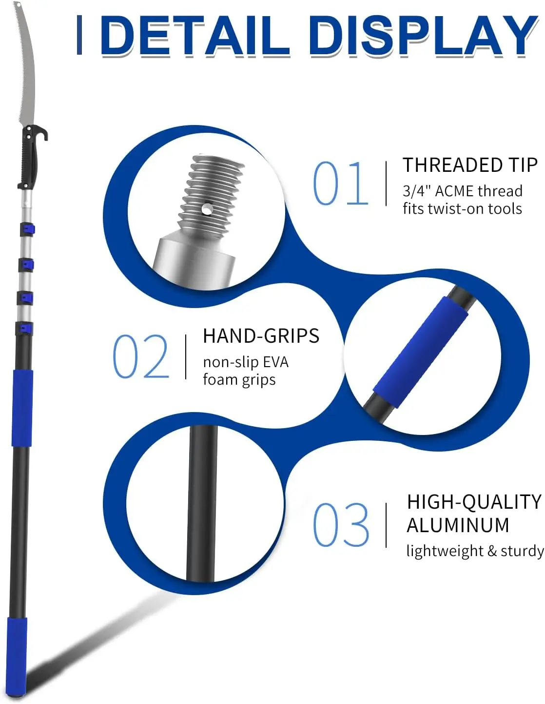 Pole Saws For Tree Trimming, 3-11 Foot Manual Pruning Pole Saw, Tree Pruner With Telescoping Extension For High Reach With