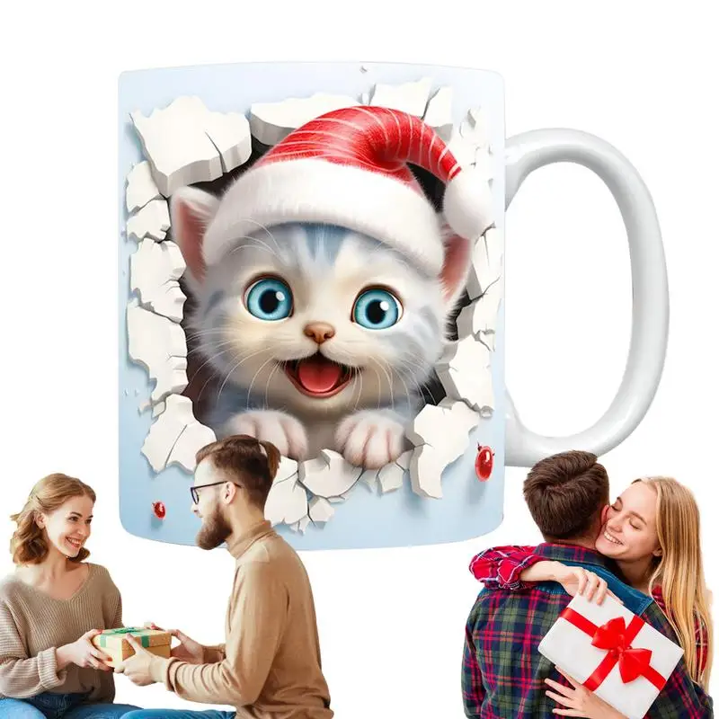 

Кофейная кружка с котом, керамическая чашка с котом, 3D визуальный эффект, Рождественская кофейная кружка с котом, чашка с мультяшными напитками, уникальный подарок для влюбленных с кошкой для взрослых и детей
