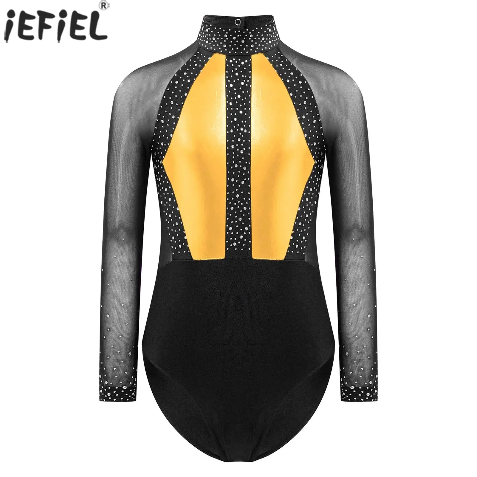 Girls Long Sleeve Figure Skating Dress | Mock Neck Ballet Leotard With  Rhinestones & Tulle Sleeve