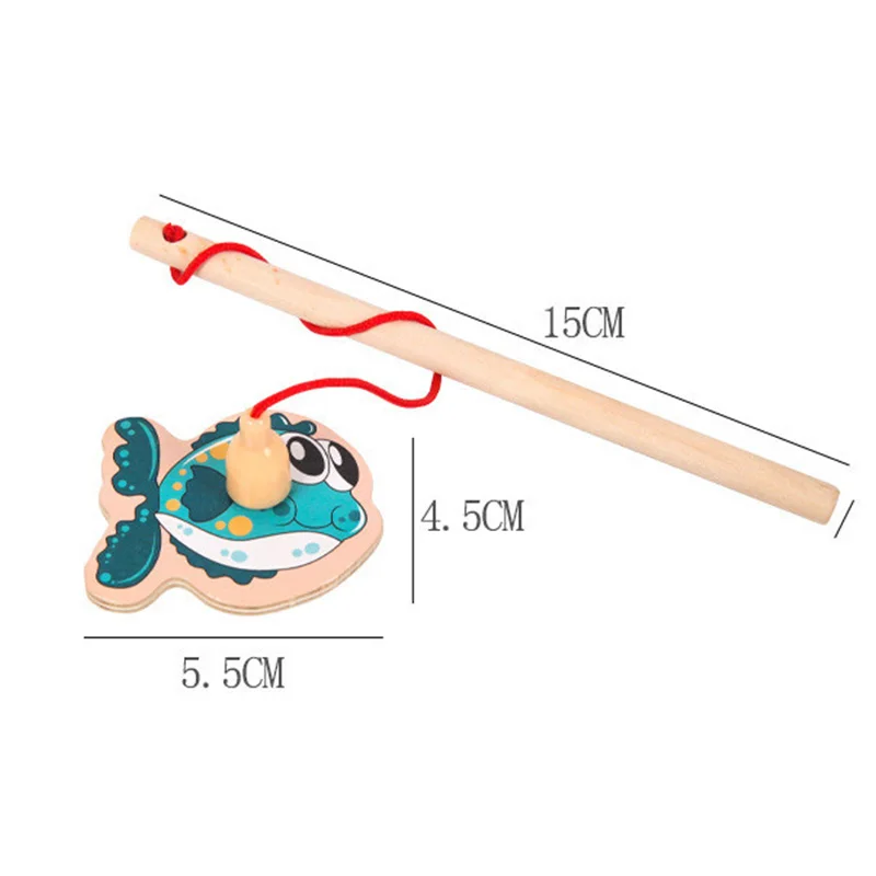 Wooden Fishing Game Cartoon Marine Life Cognition Fish Rod Magnetic Toys for Children Early Educational Parent-child Interactive 6