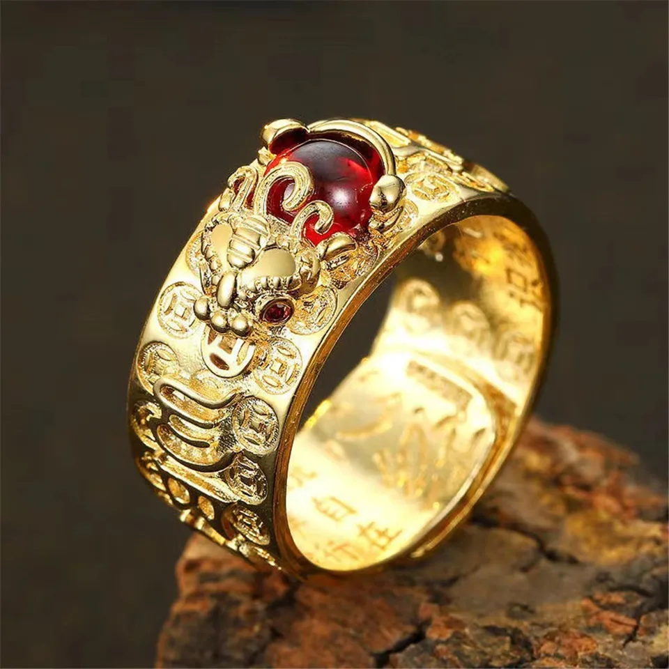 Anillo Pixiu Feng Shui - Ajustable, Chapado En Plata (símbolo De Riqueza)