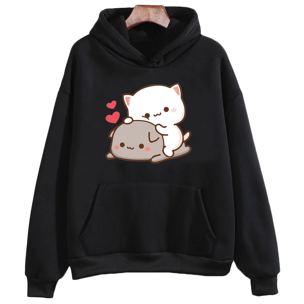 Peach And Goma Mochi Cat Love Print hoodies women Winter  streetwear funny Hood female Fleece sweater