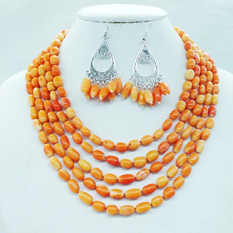 

5 layer Luxury Bridal Nigerian Coral Beads necklace Jewelry suit fashion Wedding Set