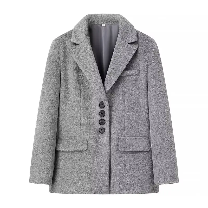 Streetwear Long Hairy Shaggy Blazer Boyfriend Vintage Women Front Pockets Loose Oversized Suit Fashion Coat Pink 4 colors