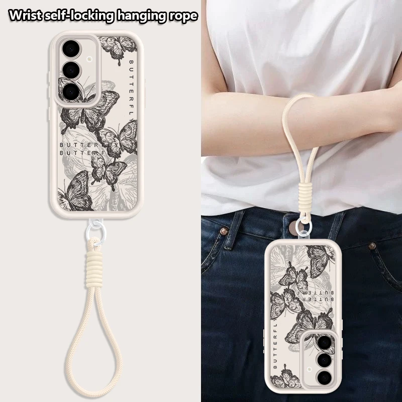 Dreamy Butterfly Patterned Lanyard Phone Case - Soft TPU Back Cover