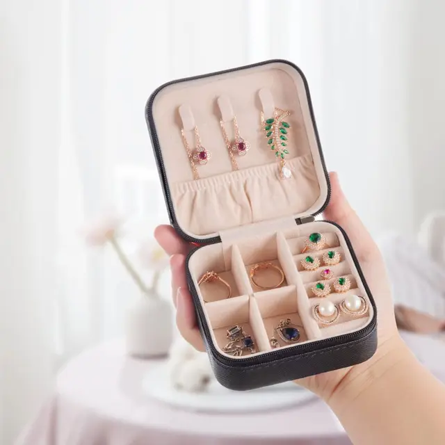 Hordozható Ékszerdoboz Ékszer Szervező Utazási Tok Tároló Dobozok Tartó Bőr Cipzár Ékszerészek Joyero Csomagolás - Image 3