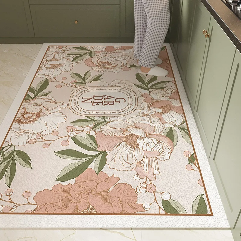 Kitchen Floor Mat Large Size Waterproof Pvc Carpet Leather Oil-proof Non-slip Foot Mats Flower Carpets Home Decoration Rug 주방 카펫 3