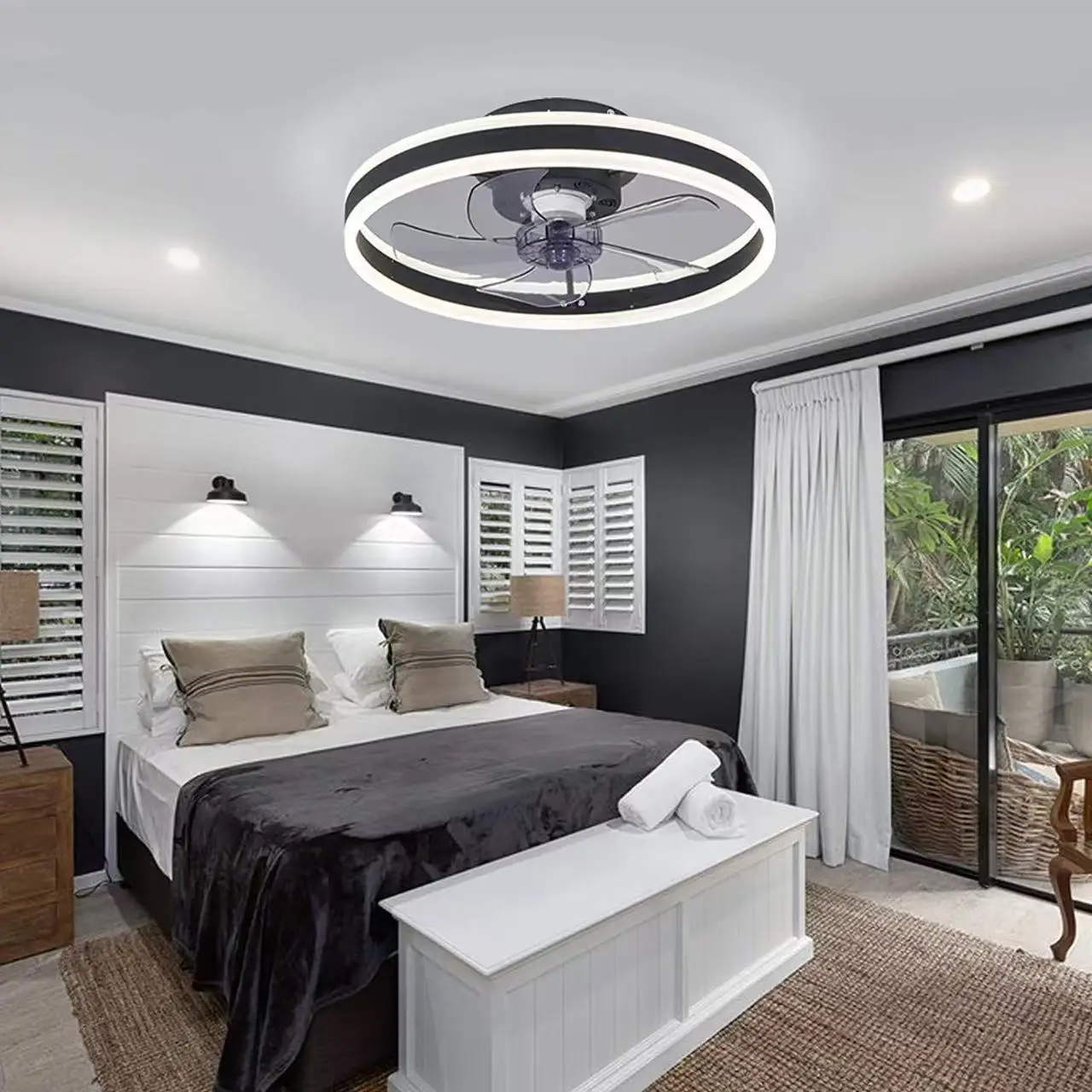 현대식 천장 선풍기(조명 포함) 침실, 서재, 식당용 무소음 LED 조광 가능 천장 선풍기(리모컨 포함)