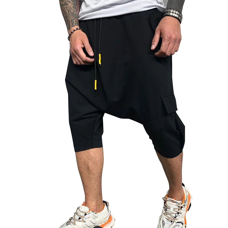 

Cody Lundin Fashion Hip Hop Knee Length Solid Gym Sweat Drawstring Short with Pockets Summer Casual Black Sportwear for Man
