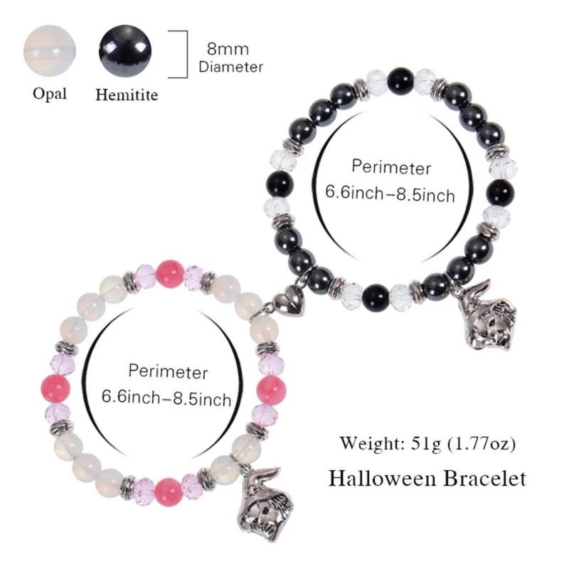 2 Pack Beaded Bracelet Couple Bracelet Pendant Bracelets Halloween Wrist Jewelry 3XUA