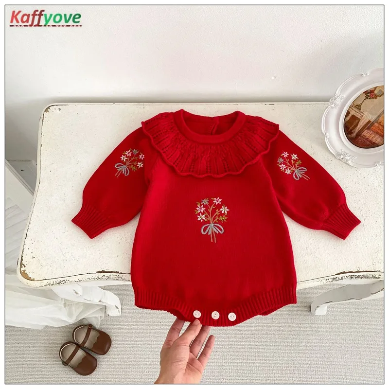 

Newborn Winter Autumn Sweater Full Sleeve Princess Knitted Warm Baby Baptism Birthday Party Infantil Bodysuit Pullover Clothing