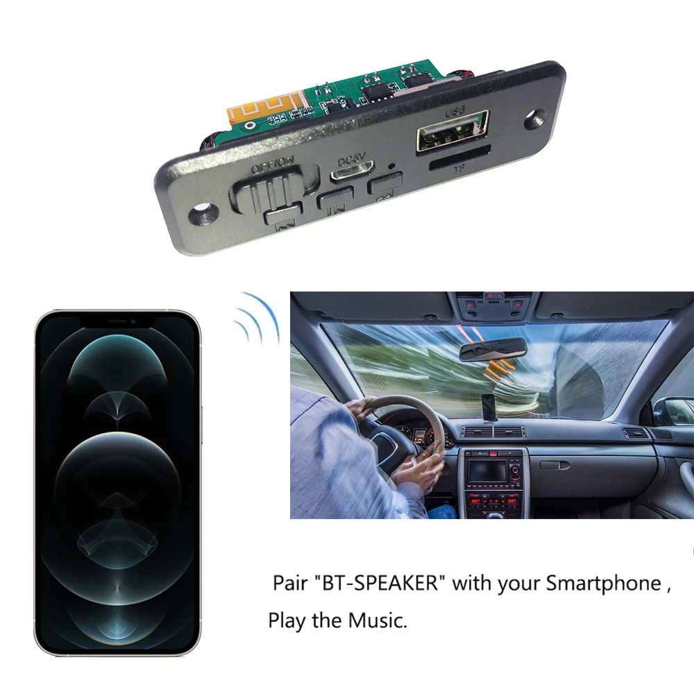 5V Bluetooth 5.0 Car MP3 Player Decoder Board 2*3W Amplifier Wireless FM Radio Module TF USB Handsfree Call