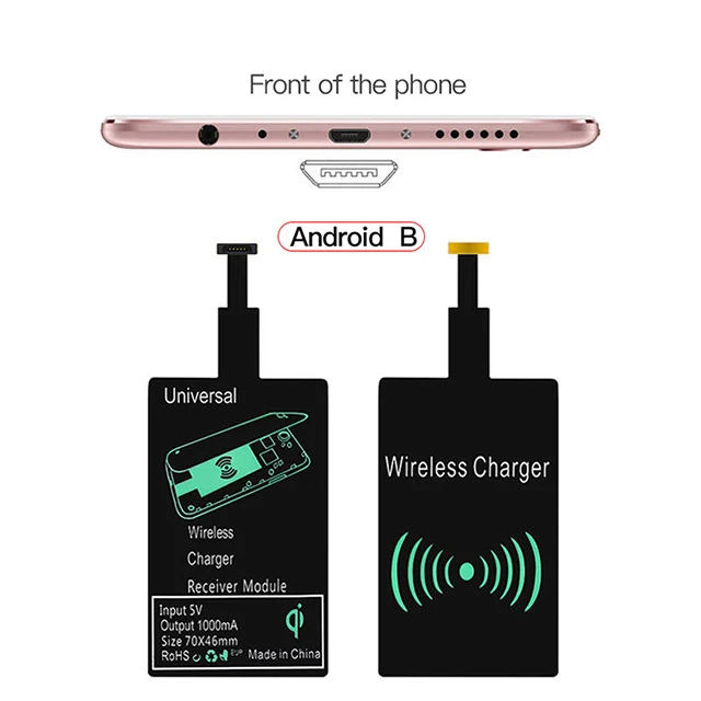 Módulo receptor de carga de cargador inalámbrico ultradelgado universal,  receptor Qi ampliamente adecuado para iPhone//Samsung/Oppo/VIVO y otros