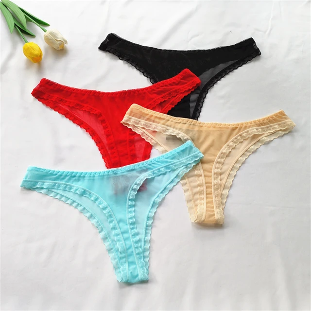 1-2 Pcs Sexy Transparent Thong Panties Women Lace See Through