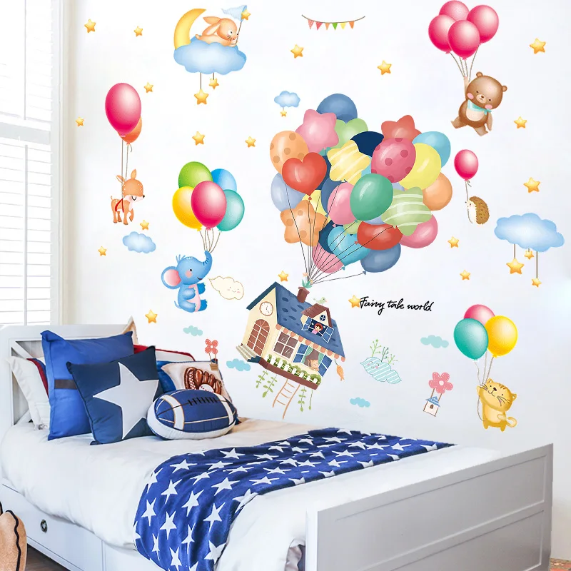 

[SHIJUEHEZI] Colorful Balloons Wall Stickers DIY Cartoon House Animals Wall Decor Decals for Kids Rooms Baby Bedroom Decoration