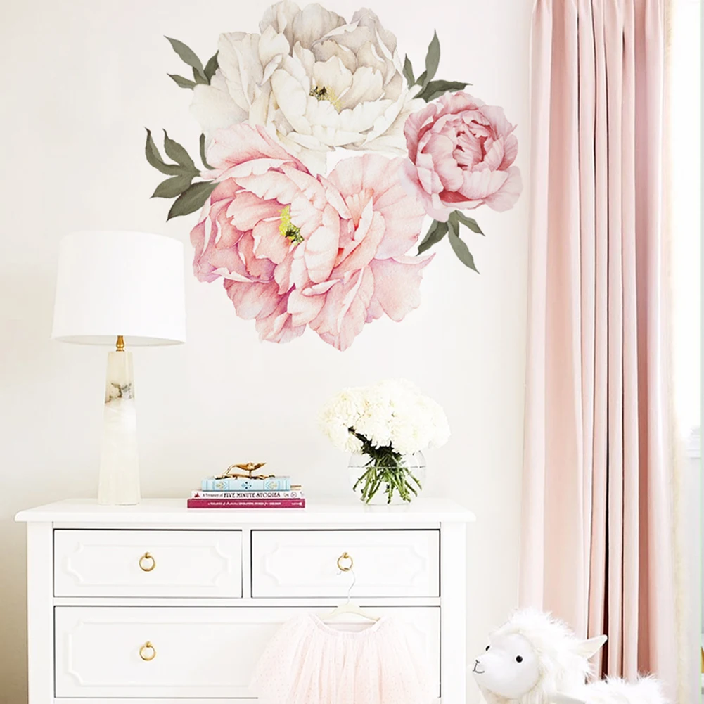 

1pc PVC Pink Peony Flower Wall Stickers Flower Pattern Decals Waterproof Mould Proof Colorfastness Home Decor Wall Decor