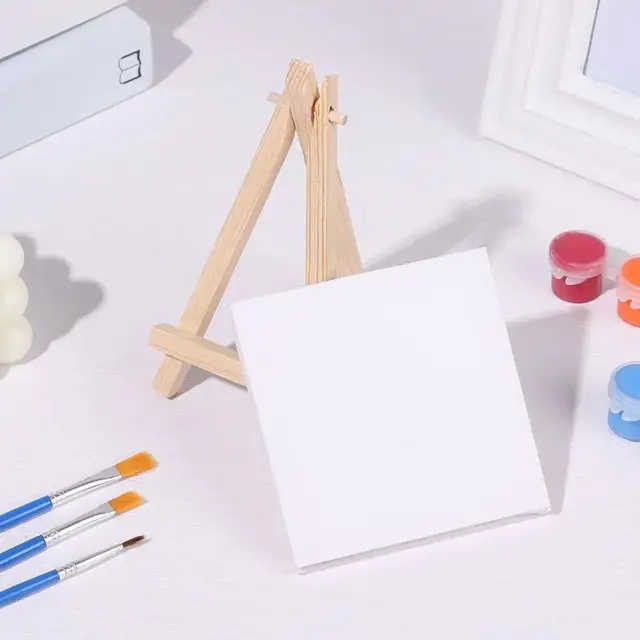 3Pcs Mini Blank Canvas Easel Set 10x10cm Small Tiny Painting Easel Multifunctional Wooden Frame Drawing Decoration Board 3
