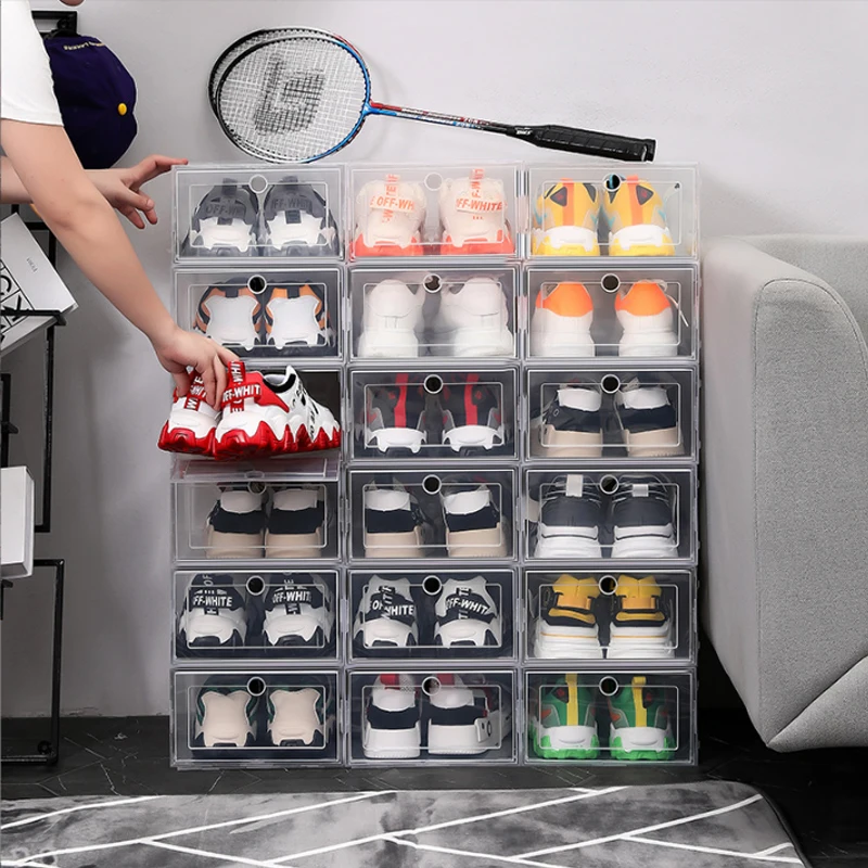 zapatero organizador de zapatos organizador de zapato caja almacenamiento  Caja de almacenamiento transparente para zapatos, organizador de calzado a  prueba de polvo, cajas apilables , 6 piezas / juego - AliExpress