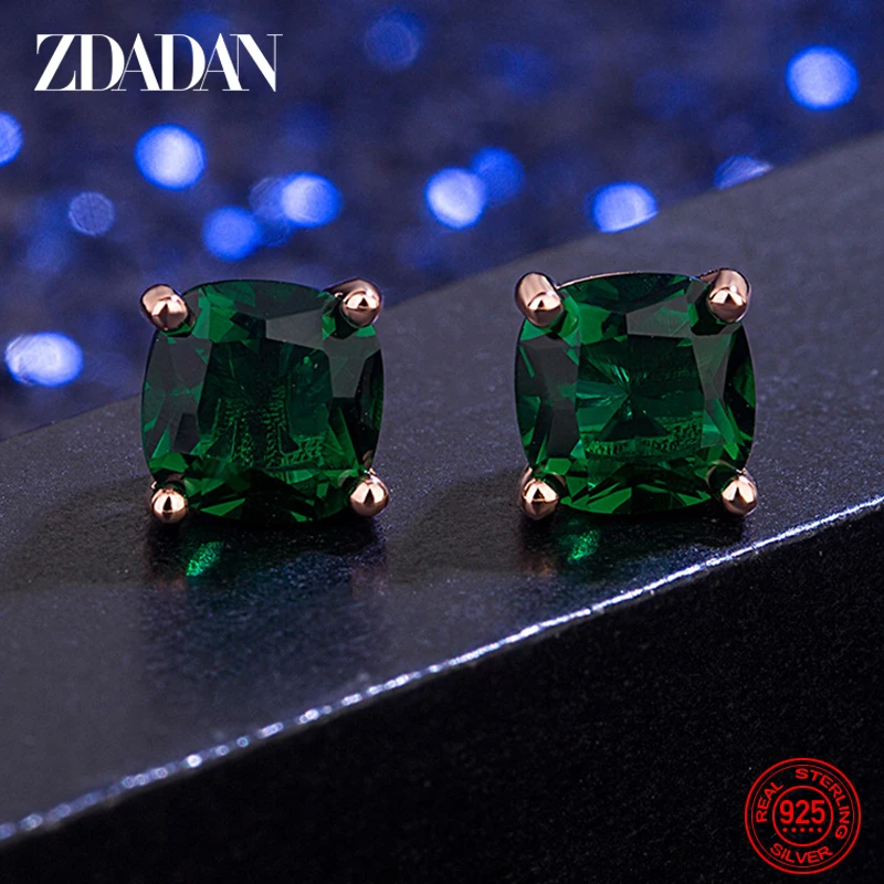 Zdadan 925 Sterling Silber 7mm quadratischen Smaragd Ohrring für Frauen Hochzeits schmuck