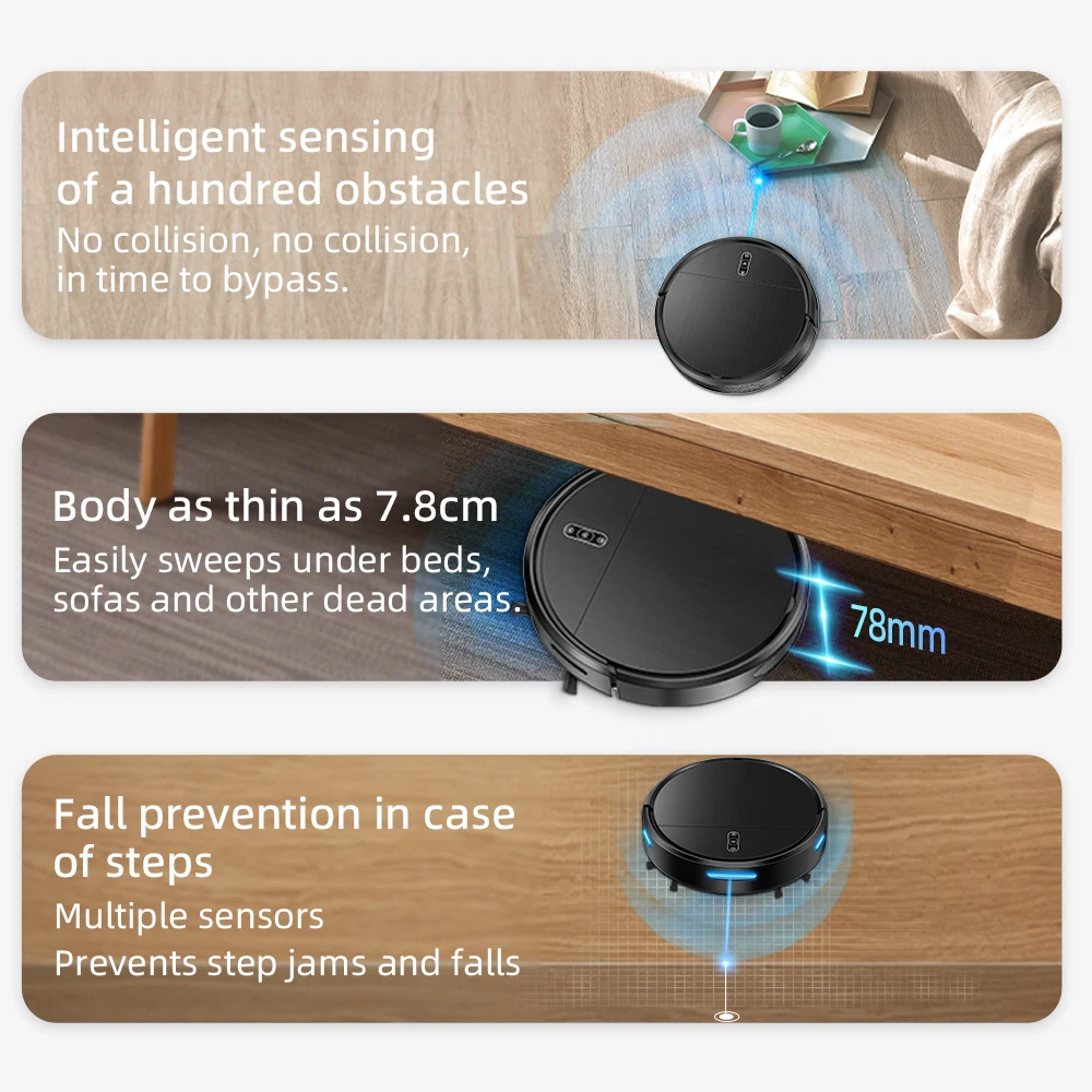 3 in 1 Robot Vacuum Cleaner 120 Mins Runtime Slim Automatic Self-Charging Wi-Fi/App/Alexa Control Ideal for Pet Hair Hard Floor