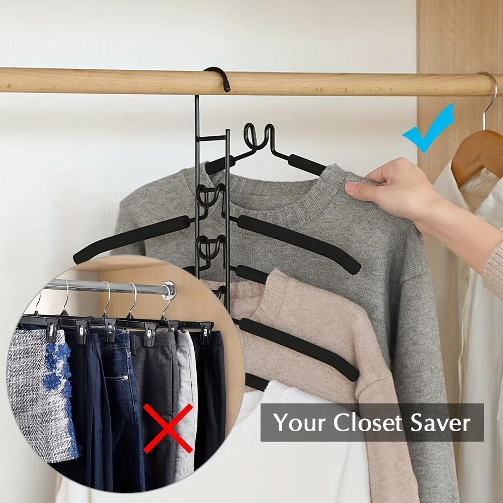 5-Layer Magic Detachable Clothes Rack - Secure Anti-Slip Design for Suits, Shirts & Sweaters - Space-Saving Wardrobe Organizer f 3