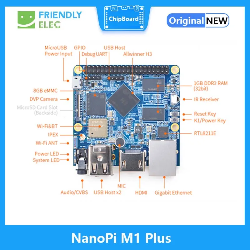 NanoPi M1 Plus Development Board Allwinner H3 4K Play Quad-core Cortex-A7 Onboard WiFi Bluetooth Compatible EMMC