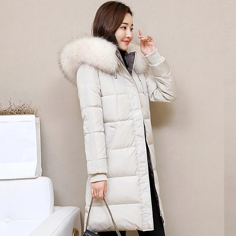 

[film] heavy hair fashion female in han edition with thick loose white duck down long down jacket