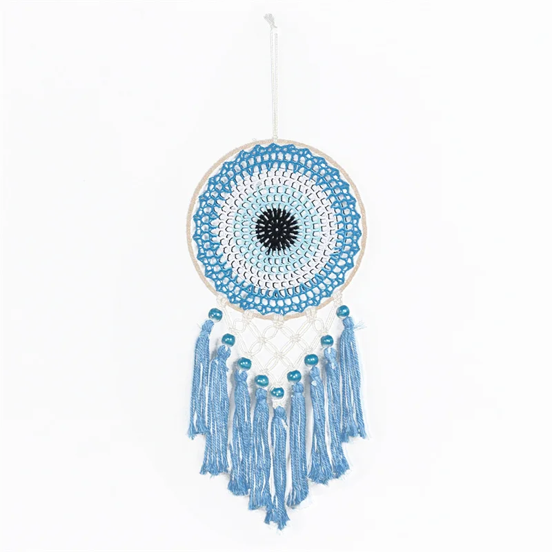 

Big Blue 20cm Circular Ring Cotton Tassels Wind Chimes Hand Made Crochet Wall Hanging Garden Pendants